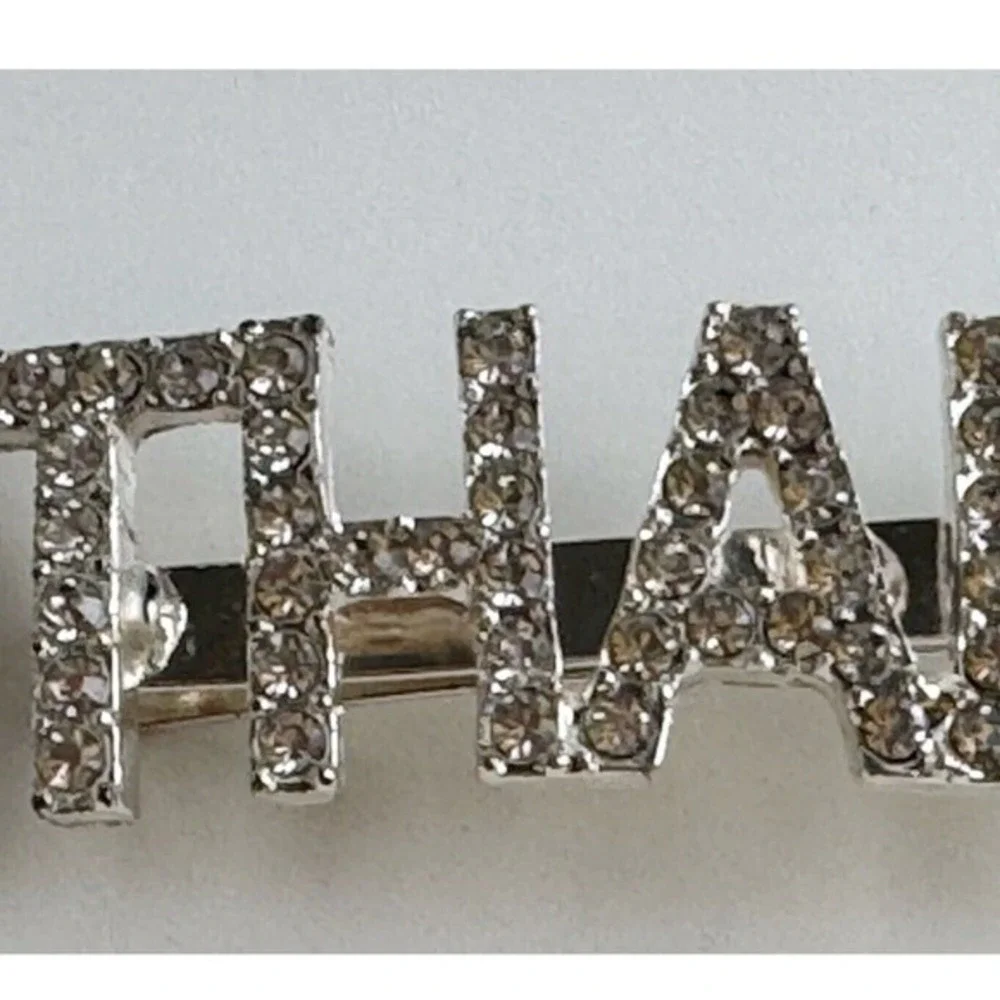 Silver Rhinestone THANK U Statement Hair Clip Bobby‎ Pin Slide Accessory J-01